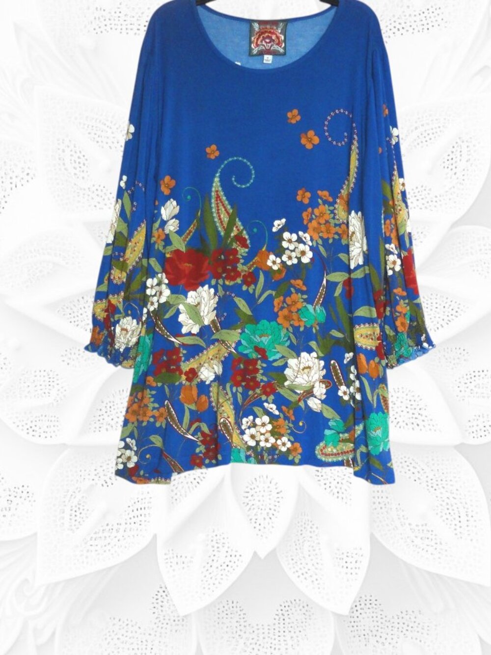 Johnny Was 1X Plus Size Blue Floral Tunic Top